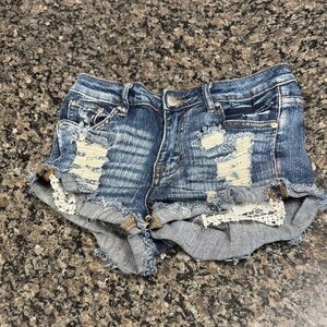 American Bazi Blue Distressed Jean Shorts S